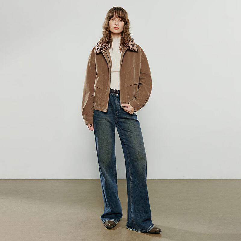 Chuyu Women's Leopard Print Lapel Flocking Winter Jacket