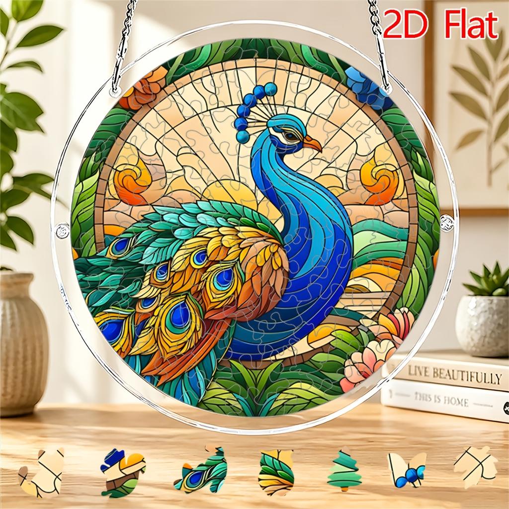 2D Flat Acrylic Sun Catcher, Sunlight Blue Peacock Green Plant Theme Sun Catcher, Home Garden Decoration, Suitable for Christmas, Thanksgiving, Annive