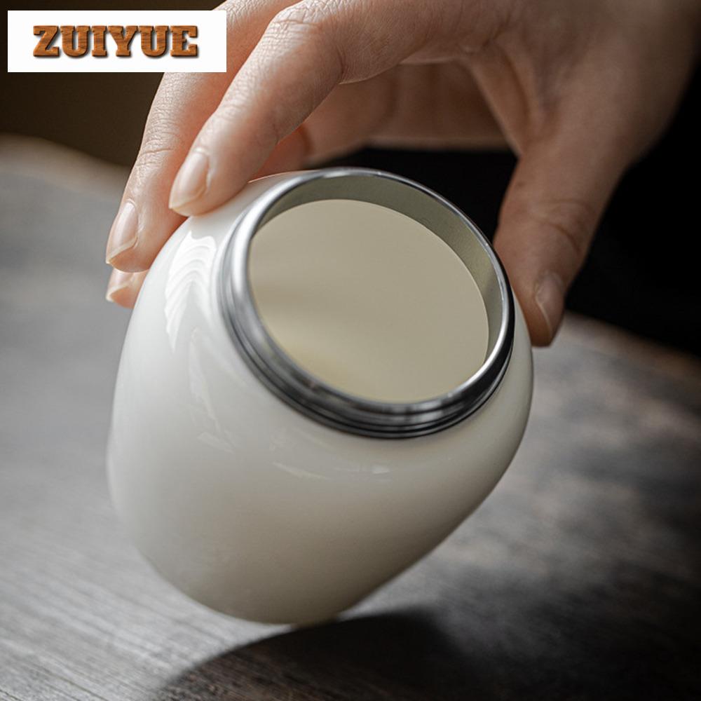 240ml Handmade Mutton-fat Jade Sealed Storage Can Elegant Tea Tin Storage Tank Containers Pu'er Tea Caddy Teaware Collection