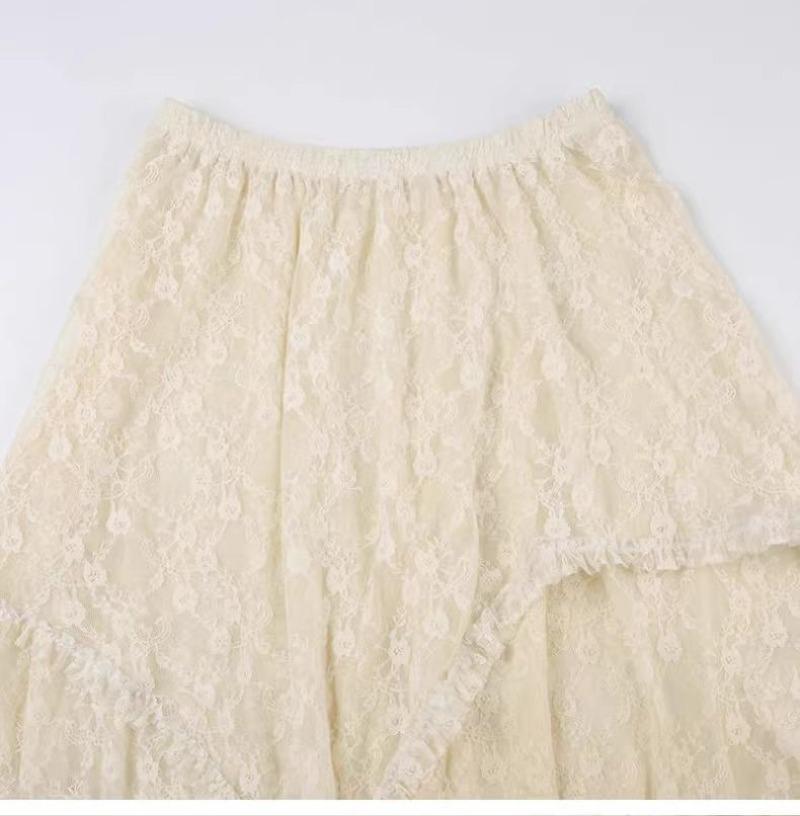 Vintage Asymmetrischer Spitzenrock für Damen, Sommer, hohe Taille, locker, trendiger Mittelrock, Y2k-Kleidung, Mode, Streetstyle