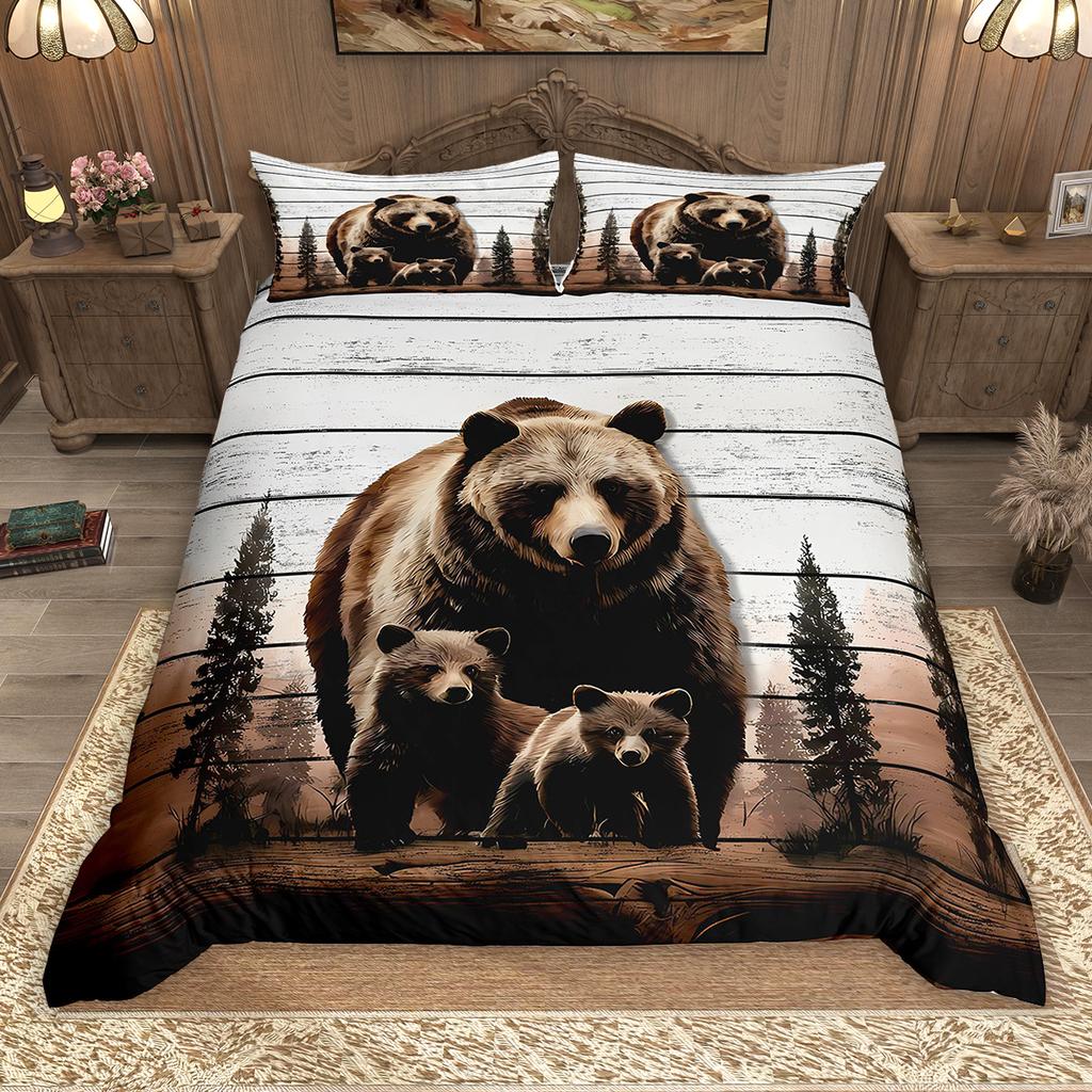 Homewish Rustic Farmhouse Lodge Cabin Duvet Cover Set 2pcs/3pcs, Moose Deer Bear Bedding, Woodland Animal Comforter Cover Set