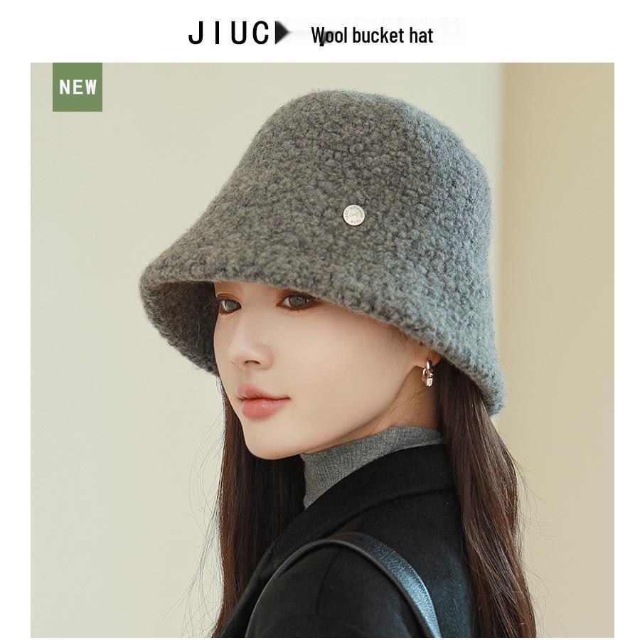 Körniger Woll-Damen-Bucket-Hat - Gesichtsschlankmachend, Breite Krempe, Warm für Herbst/Winter