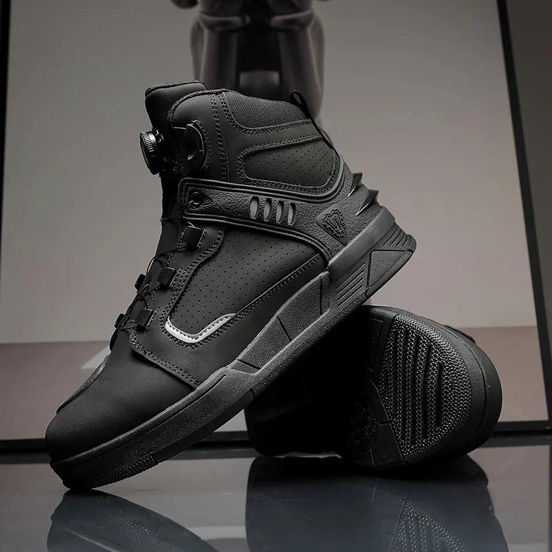 Size 47 Men's Shoes Top Quality Riding Boots Motorcycle Shoes for Men's Leather Waterproof Quick Lacing Biker Shoes Botas Hombre