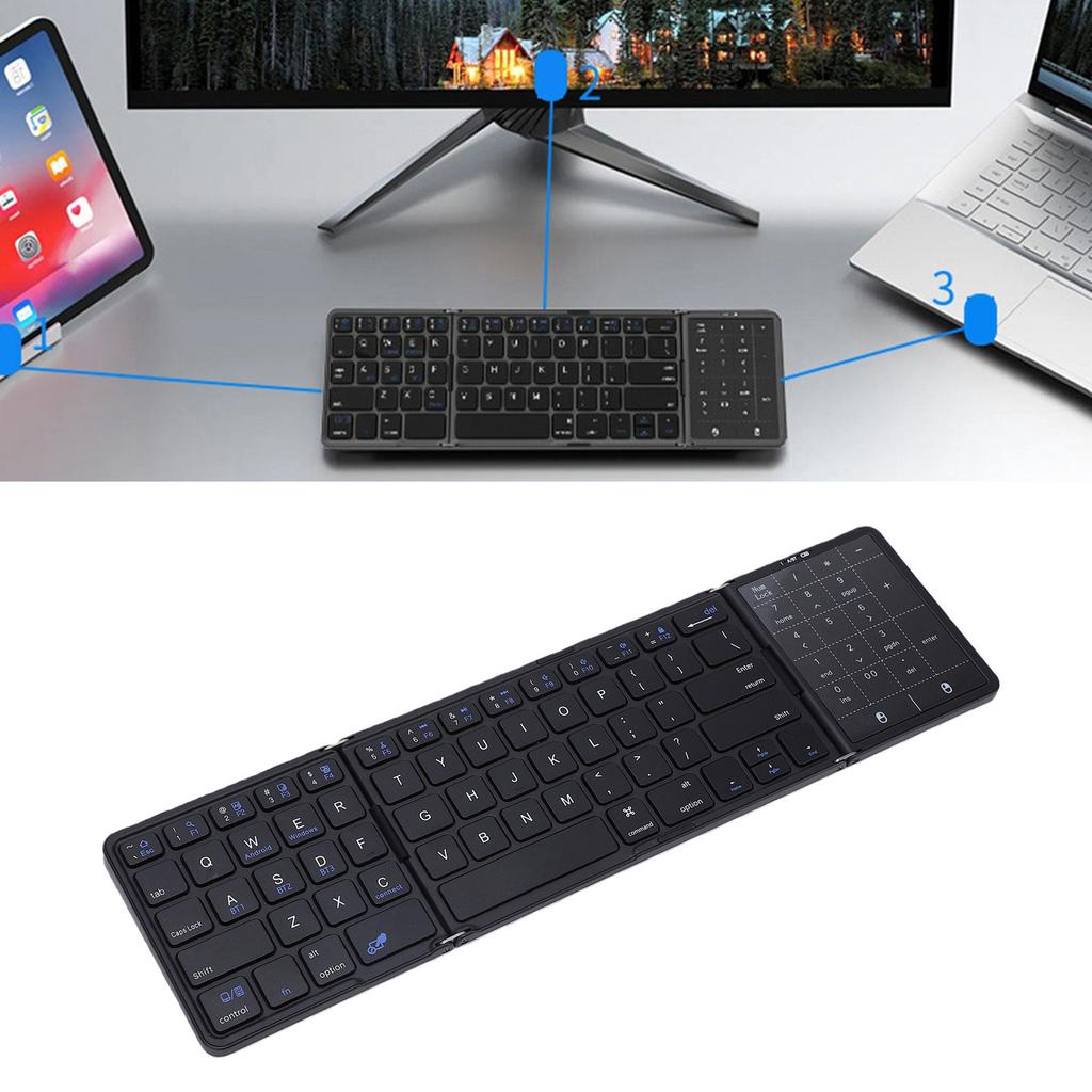 Fold Keyboard Rechargeable Full Size Keys Folding Wireless Keyboard with Touchpad Multi Device Sync for Laptop PC Tablets