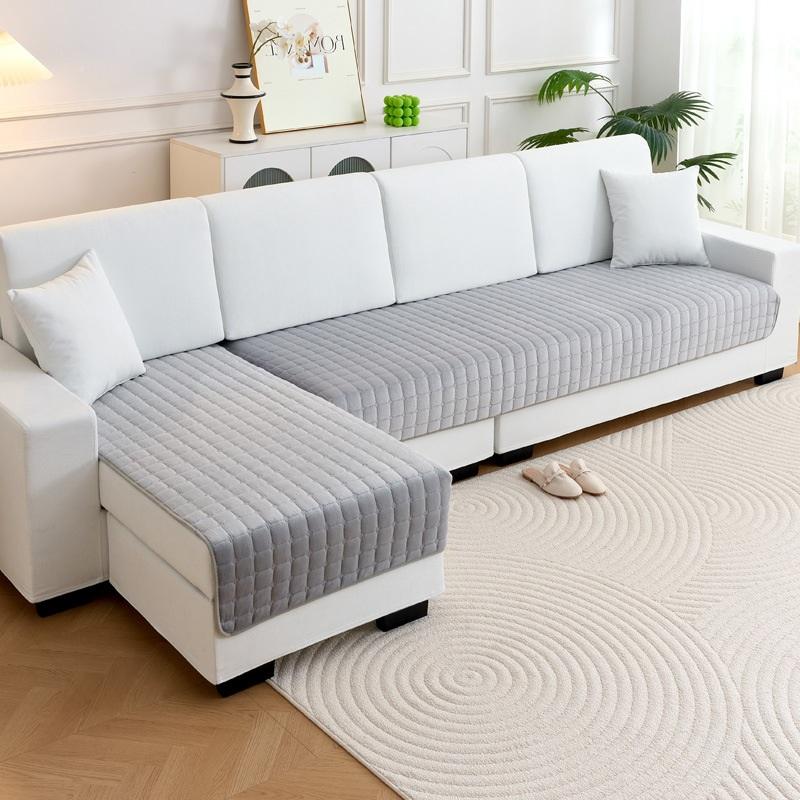 Thick Flannel Sofa Cushion Warm Non-Slip Plush Seat Pads Dust-Proof Living Room General Solid Color Sofa Covers Back Towel