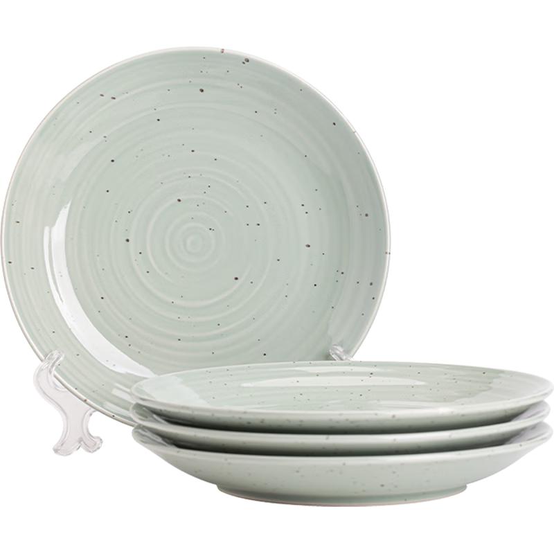 КЕРАМИКА ДЛЯ СУШИ 8-дюймовая Циан-Зеленая Керамическая Обеденная Тарелка с Глазурью  Кунжут , Набор из 4 шт.