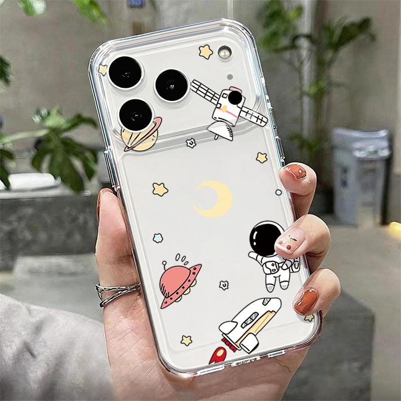 Shockproof Clear TPU Case For iPhone 17 16 Pro 15 14 13 12 Pro Max 11 Transparent Silicone Cartoon Astronaut Pattern Phone Cover