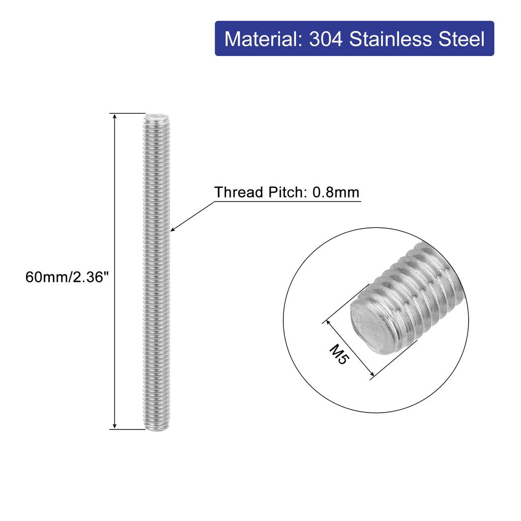 uxcell M5 Full Screws, Rods Stud Bolts, Long Screws, Length 2.4 inches (60 mm),