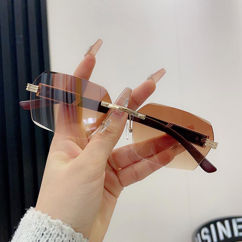 Wooden Frame Sunglasses For Men Women Fashion Rimless Rectangle Eyewear Populor Gradient Lenses Outdoor Driving Sun Glasses