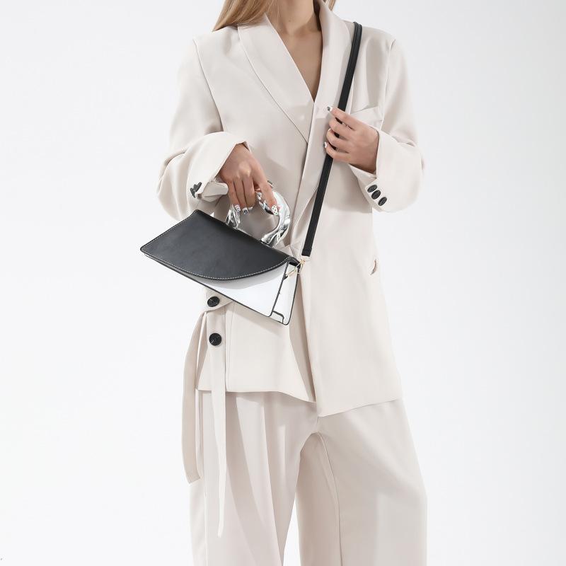 Color Matching New Fashion Texture 225 Contrasting Colors Spring Casual Simple Messenger Metal Portable Small Square Bag Woman