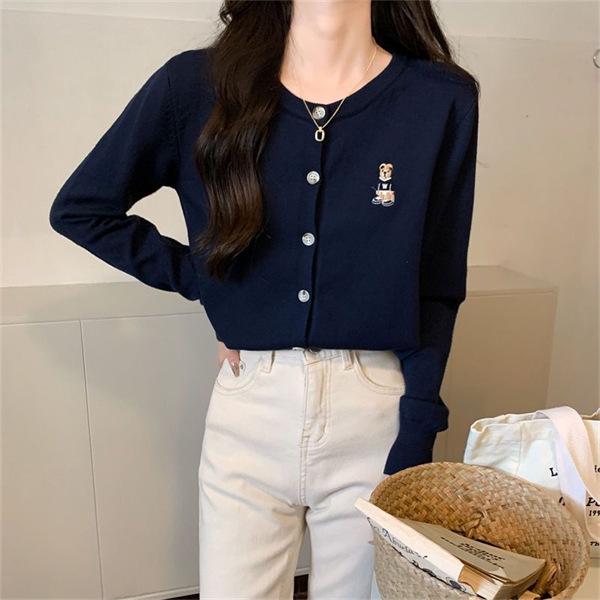 2025 Spring & Autumn Little Bear Knit Cardigan: Women's Long Sleeve Lazy Style Sweater