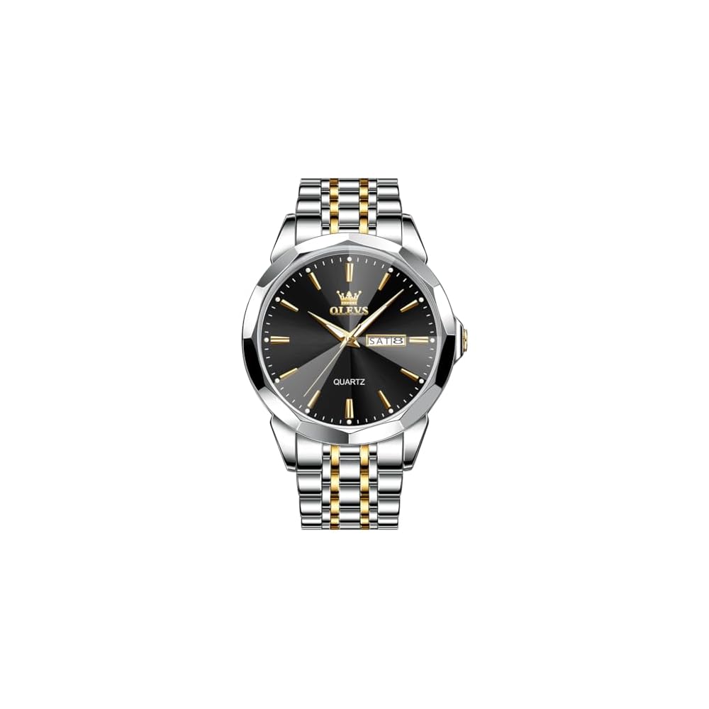 OLEVS Men s Luxury Two-Tone Analog Quartz Watch with Diamond, Waterproof, Date Display, Stainless Steel