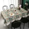 Green Plant Pattern Flounces Tablecloth Rectangular Round Cotton Linen Dustproof Tabletop Cover Restaurant Decorative Tablecloth