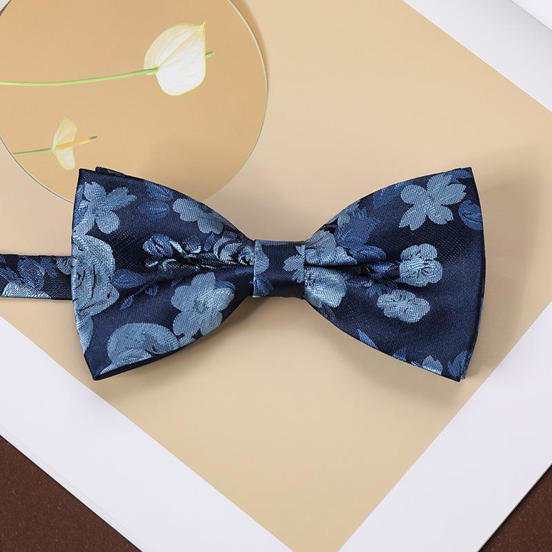 Men'S Fashion Bow Tie Color Woven Jacquard Double Striped Small Flower Business Retro Suit Shirt Bow