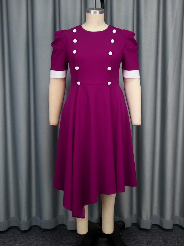 Farbblock Rundhals A-Linien Kurzarmkleid Eleganter Sommerstil Inspiriert von Shein Ballkleidern Lange Ballkleider für Damen