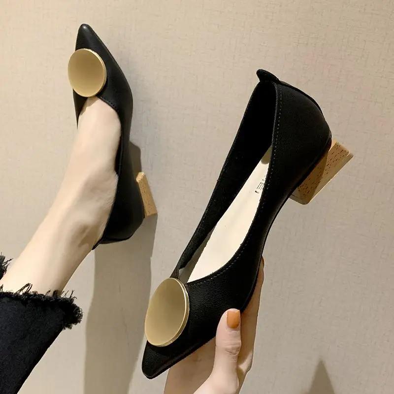 Fashion Women's Shoes Low Heel Elegant Pointed Toe Block Ladies Pumps Office Chunky Heels Casual on Sale Stylish Luxury Brand Young Chic