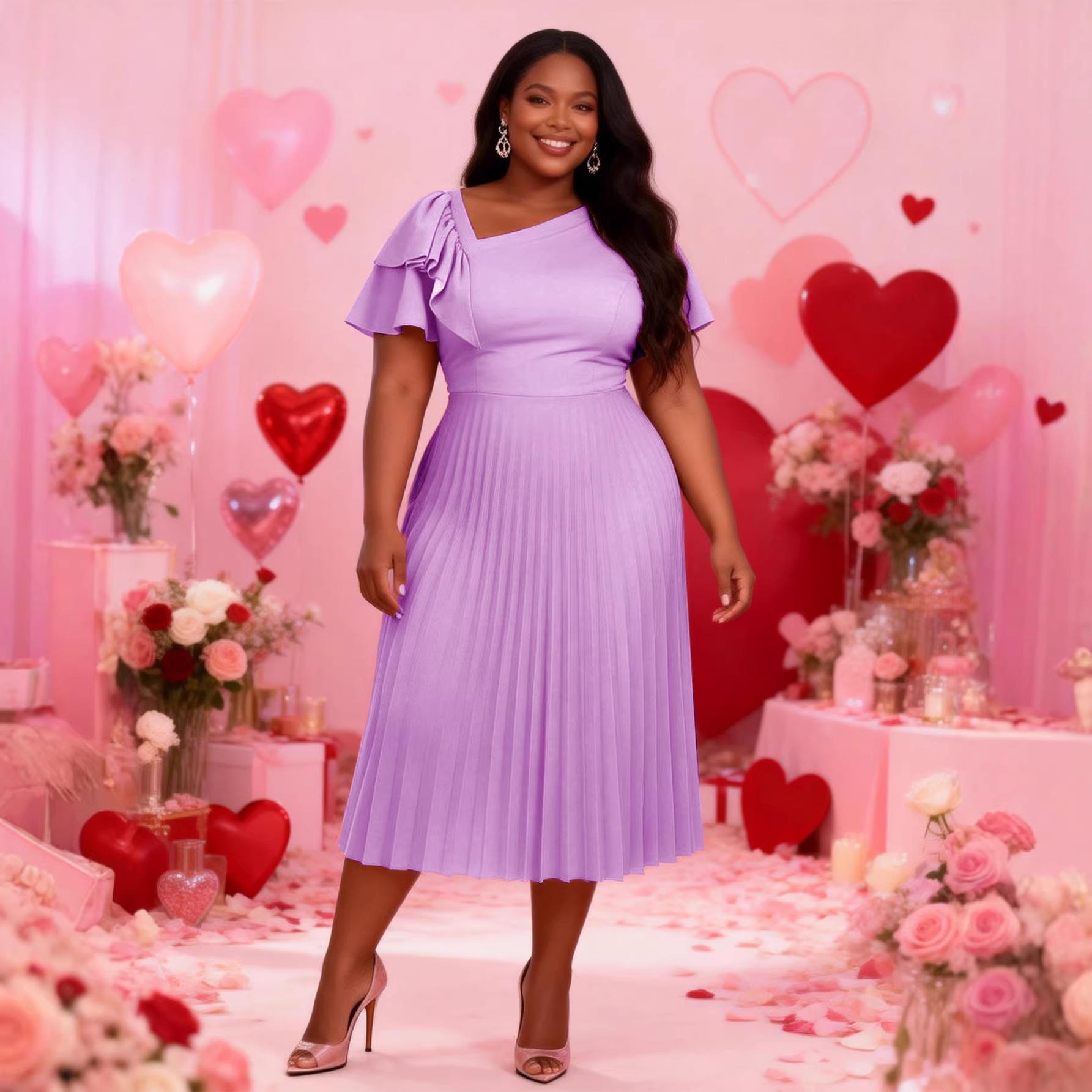 

Plus Size Women s Asymmetrical Ruffle Pleated Skirt Formal Dress 0XL світло-фіолетового кольору