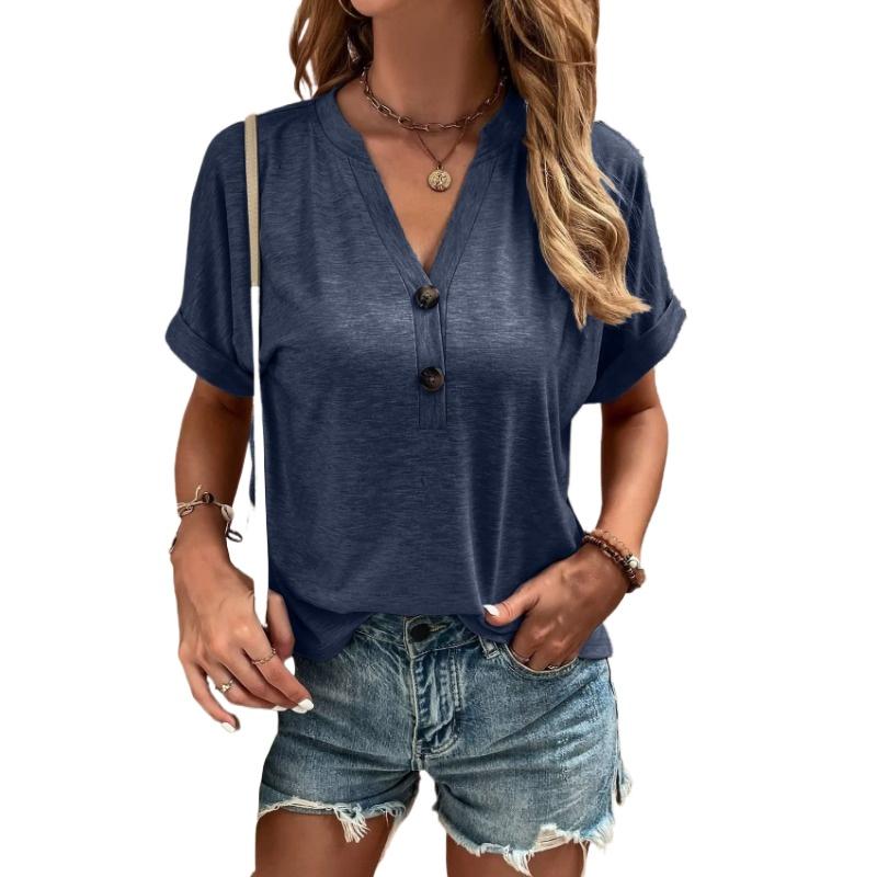 

Весна Лето Женский Топ Однотонный Цвет Витая Пряжка Модные Футболки С Коротким Рукавом Женские XXL темно-синий