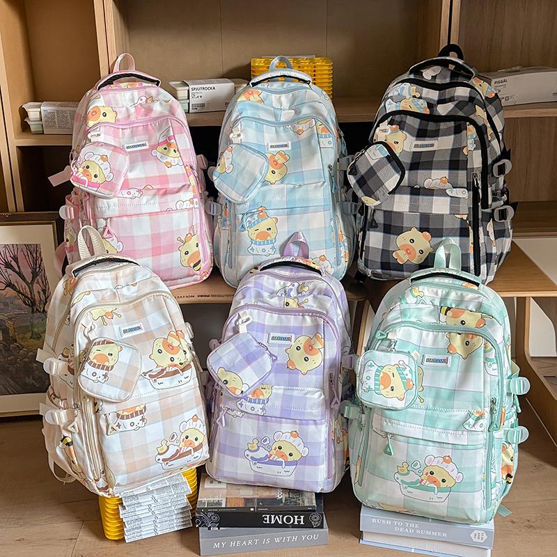 Children's Schoolbag Women's Cartoon Printed Large Capacity Backpack with Coin Purse