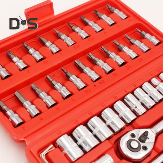 46Pcs Car Wrench Kit Strong Torque Wrenches Auto Repair Tools for Cars Bicycles Motorcycles Drive Sockets Hexagonal Kits for PH SL PZ HEX T-Drill