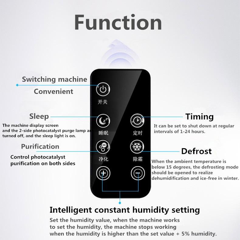 90W 2000ML Dehumidifier Home Moisture Absorber Dryer Air Basement Mute LED Smart Touch External Water Pipe Remote Control Timing