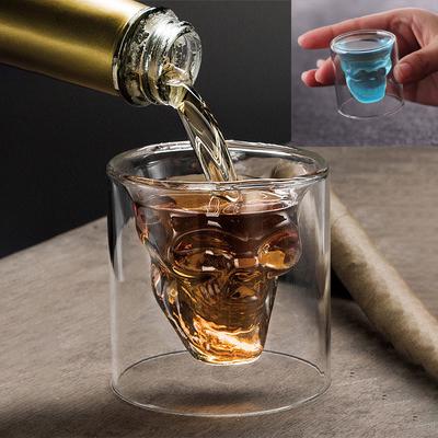 25 ml caurspīdīga kristāla galvaskausa galvas stikla kauss bāra kluba modes divslāņu vīna glāzei
