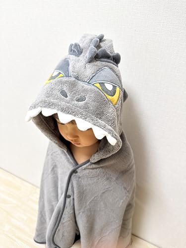Skater Kids' Bath Poncho with Hood, Quick-Drying, 108 X 92cm, Godzilla Design, Boys' BPO1-A
