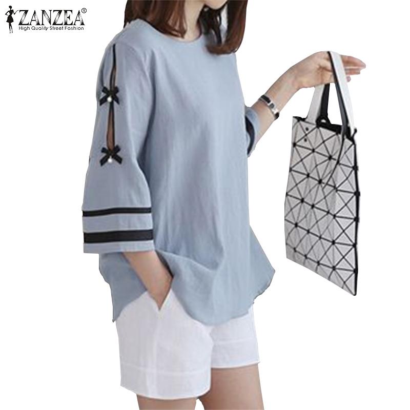 

ZANZEA Женская повседневная летняя свободная блузка с круглым вырезом и рукавом 3/4 S хаки