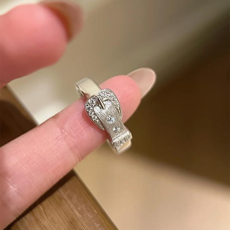 Xiaohongshu Women s Luxury Brushed Diamond Leather Belt Ring Adjustable Open