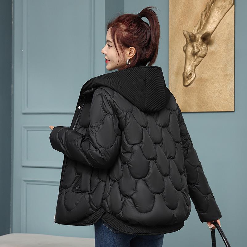 Women's Winter Down Cotton Jacket: Fake Two-Piece Style, Petite, Short, Loose Fit, Korean-Inspired, Bread Coat Design