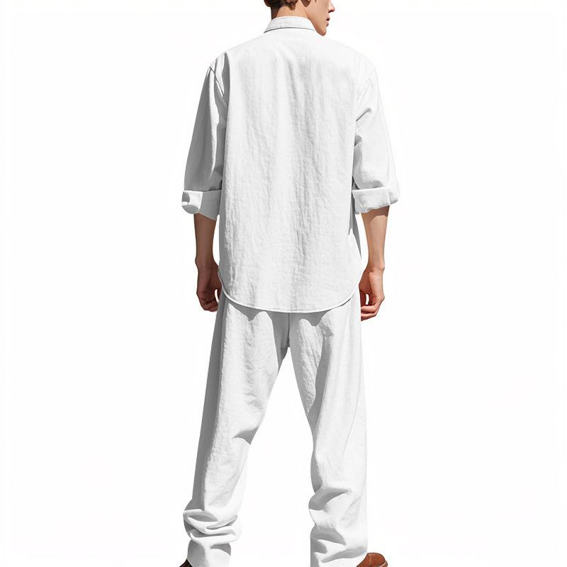 Men's All-season Linen Casual Two-piece Set: Loose-fitting, Comfortable and Breathable, Long-sleeved Top and Trousers