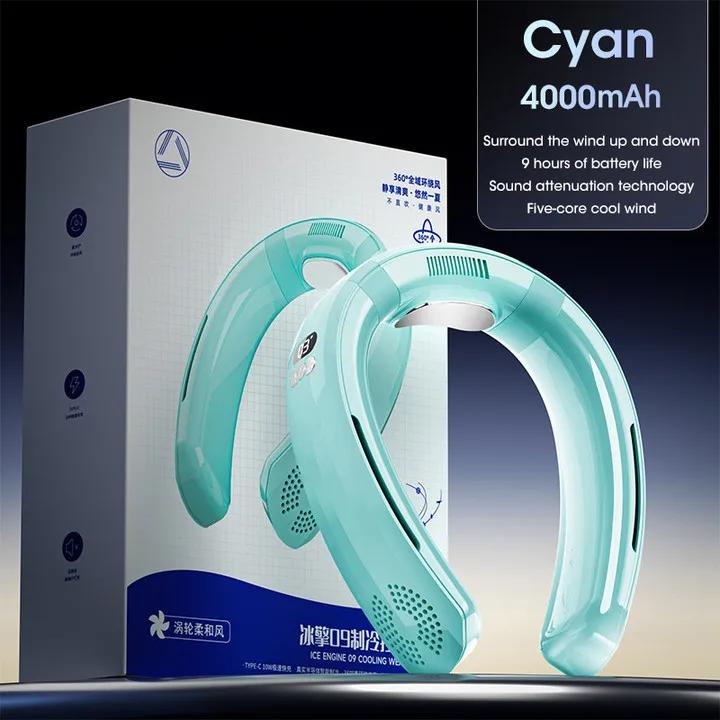 Neck Fan Portable Wireless Bladeless 3-Speed Silent 4000mAh USB Rechargeable Hands Free for Office Outdoor Travel