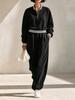 1116 Autumn and Winter New European and American Striped Spliced Half-zipper Sweater and Wide-leg Sweatpants Suit for Women