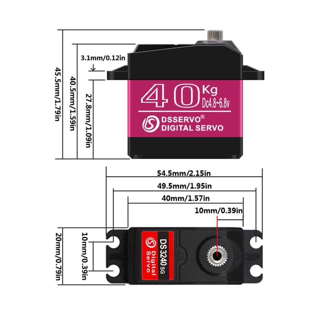 DS3240 40kg High Torque Full Metal Digital Steering Servo, Waterproof, 270°, Compatible with Baja RC Cars