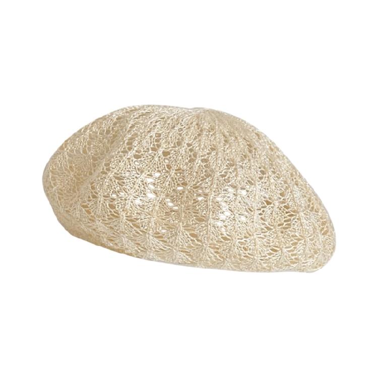 Breathable Hollow Knit Beret Hat Classical French Design Suitable For Most Head Sizes