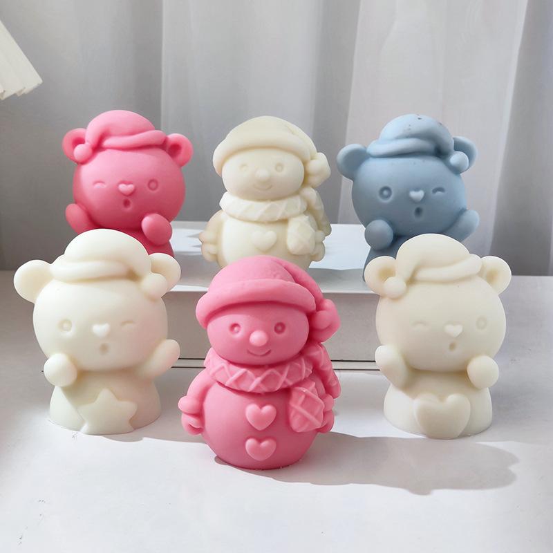 3D Bearded Santa Claus Candle Mold Snowman DIY Scented Candle Plaster Resin Mould Silicone Cake Making Tool Christmas Decor Gift