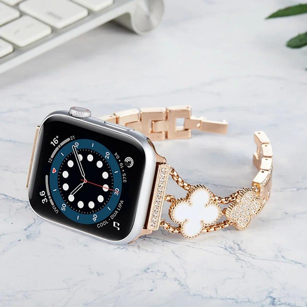

Роскошный ремешок с бриллиантами для Apple Watch 38 мм 40 42 мм 44 мм 41 45 мм 49 мм для iWatch Series 8 7 6 5 4 3 se женский ремешок из нержавеющей стали 42mm 44mm 45mm 49mm