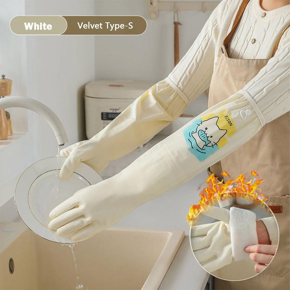 New Durable Dishwashing Gloves Thickened Extra Long Waterproof Gloves Fleece-lined Warm Cleaning Gloves Kitchen Use