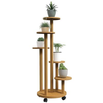 Estantería Redonda de Bambú para Plantas Estantes para Flores Soporte para Macetas 5 Niveles Madera Natural