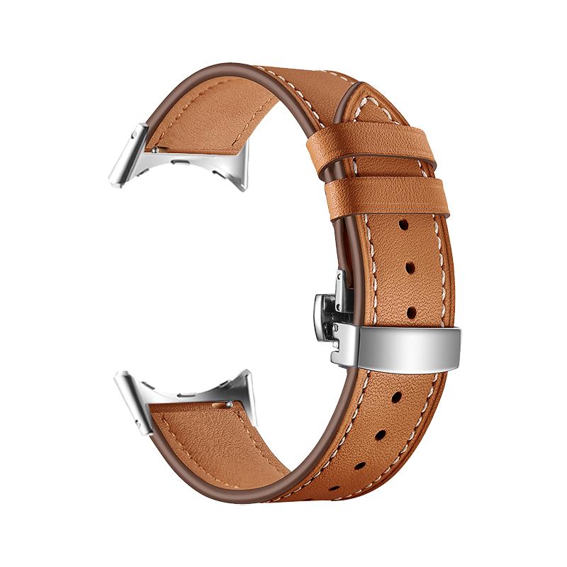 Butterfly buckle Leather Strap For Google Pixel Watch Band Pixel Watch Watchbands Bracelet With adapter (Silver/Black/Rose gold)