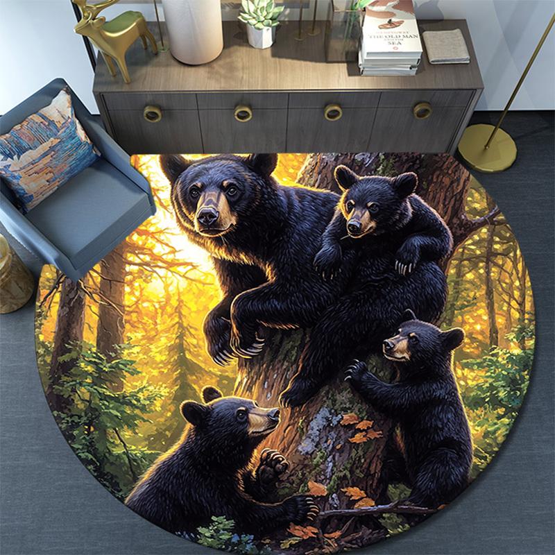 Black Bear Round Area Rug,Carpet Rug for Living Room Bedroom Sofa Playroom Decor,Non-slip Floor Mat
