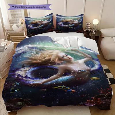 Mermaid Fantasy Underwater Dreams Set Threepiece Set 1 Duvet Cover 2 Pillowcase Without Core Christmas Birthday Gift Bedding Set