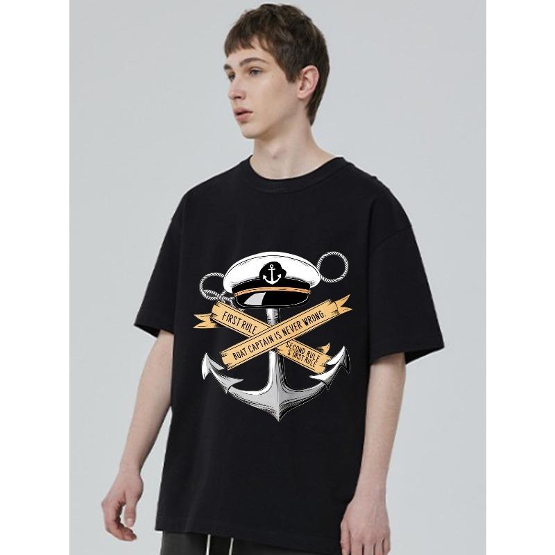 Navy Style T Shirt Black Anchor Captain Hat Design First Rule Boat Captain Is Never Wrong Second Rule S Austrail Casual Wear For Men Summer Outfits