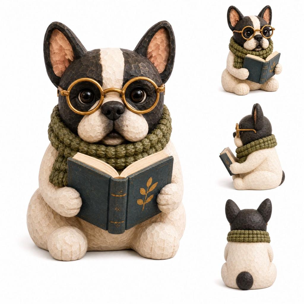 Dog Reading Book Statue Decorative Figurine for Bookshelf Desk Home Decor