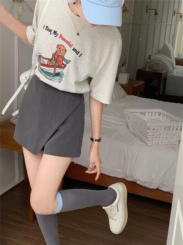 2025 Summer High-Waist Slimming A-Line Skirt Shorts for Women - Casual Petite Hip-Wrapping Style