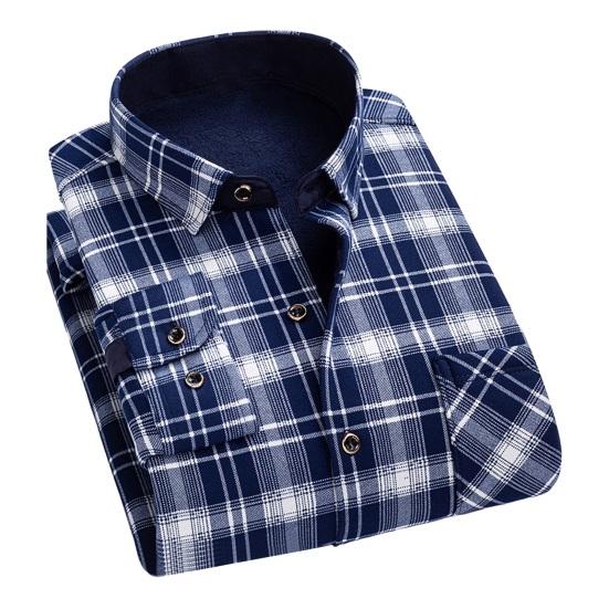 Hombres Otoño Invierno Camisa Color A Juego Estampado A Cuadros Felpa Gruesa Manga Larga Solapa Cárdigan De Un Solo Pecho Estilo Formal De Negocios Padre De Mediana Edad