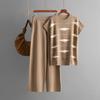 Fashion Suit Women's Summer New Striped Knitted Sweater Top + High Waist Wide Leg Pants Casual Two-piece Set