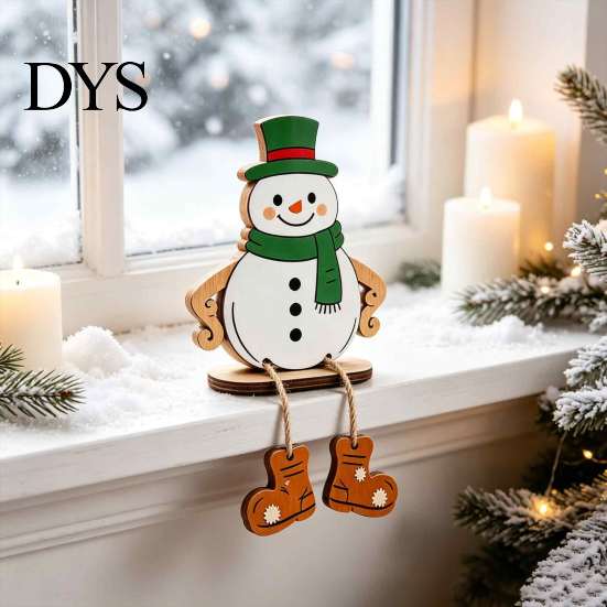 Small Wooden Holiday Gifts Christmas Hanging Leg Ornament, Santa/Snowman/Christmas Tree Shape, Shelf Sitter Decorative Craft for Fireplace Tabletop