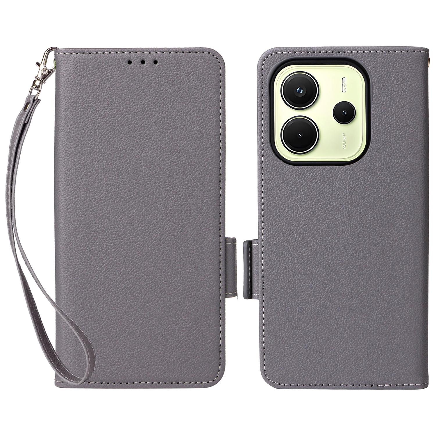 

Для Xiaomi Redmi Note 14 4G (163,25 мм) Чохол з ремінцем на зап ястя Текстура лічі Шкіра PU Гаманець Чохол для телефону Grey