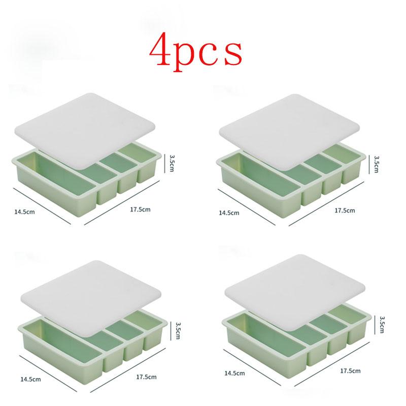 4 st Jätteförvaring För Mat Måltid Sås Med Lock Silikon Frysfack Extra Stor Soppa Is 4 Kuber Fack Mat Frysningsformar